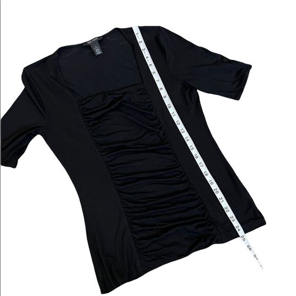 WHITE HOUSE BLACK MARKET Front Ruched Scoop Neck Fitted 3/4 Sleeve Top S - Picture 4 of 8